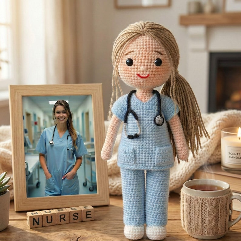 Personalized Nurse Doctor Doll, Look Alike Doll, Custom Crochet Doll from Photo, Healthcare Worker Gift, Doctor Nurse Appreciation Gift