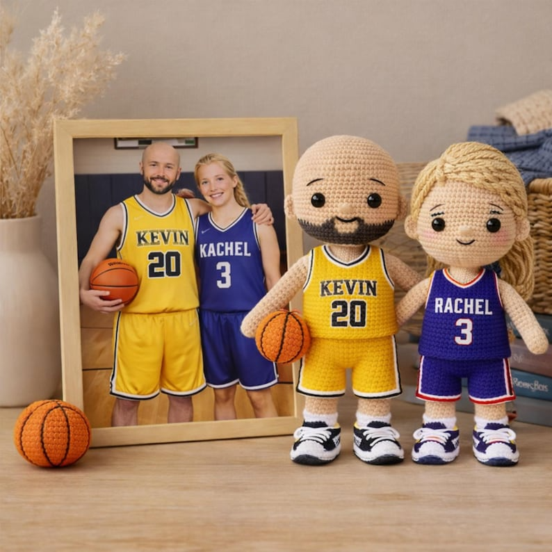 Custom Crochet Basketball Doll From Your Photo, Personalized Amigurumi Sports Doll, Handmade Basketball Gift