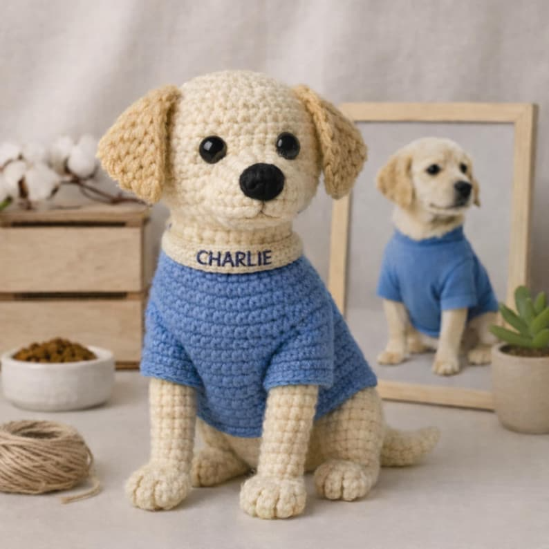 Custom German Shepherd Crochet Doll from Photo, Personalized Dog Plush with Name Tag, Handmade Amigurumi Pet Memorial Gift