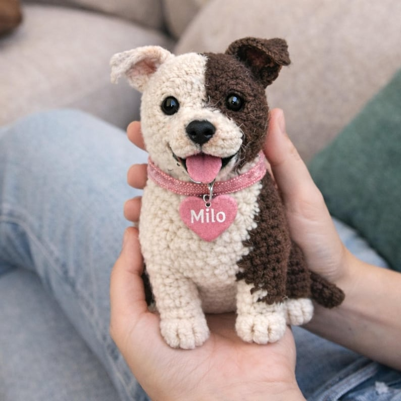 Custom German Shepherd Crochet Doll from Photo, Personalized Dog Plush with Name Tag, Handmade Amigurumi Pet Memorial Gift