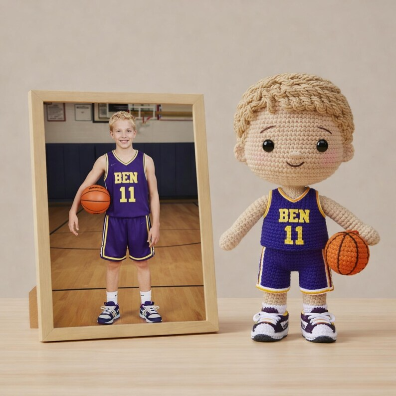 Custom Crochet Basketball Doll From Your Photo, Personalized Amigurumi Sports Doll, Handmade Basketball Gift