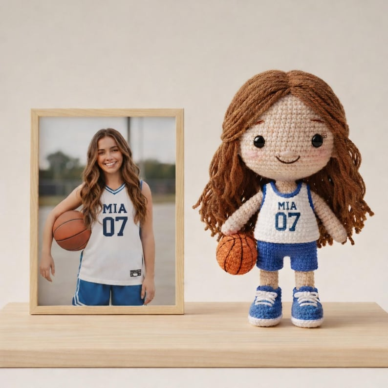 Custom Crochet Basketball Doll From Your Photo, Personalized Amigurumi Sports Doll, Handmade Basketball Gift