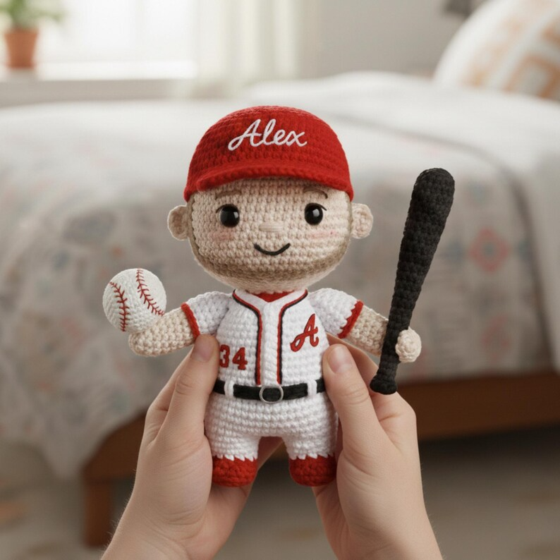 Personalized Baseball Doll, Custom Crochet Sports Doll, Look Alike Boy Doll, Handmade Baseball Player Gift, Birthday Gift