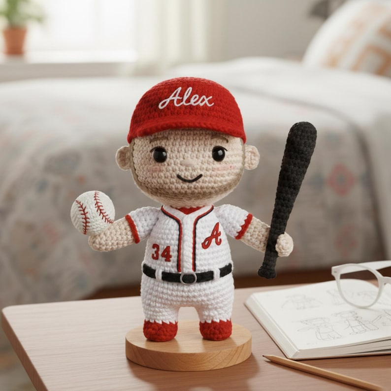 Personalized Baseball Doll, Custom Crochet Sports Doll, Look Alike Boy Doll, Handmade Baseball Player Gift, Birthday Gift
