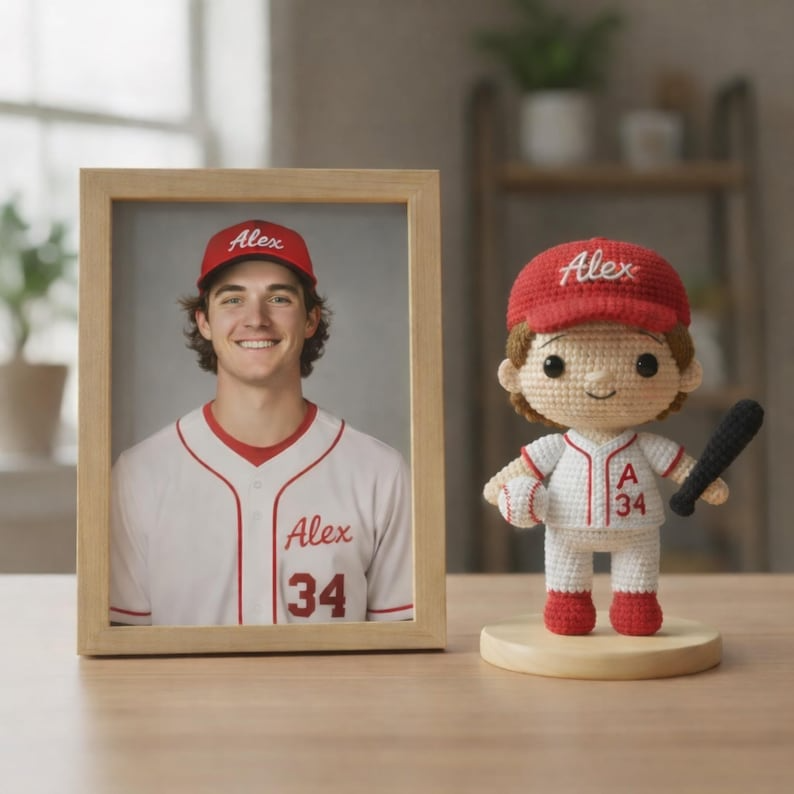 Personalized Baseball Doll, Custom Crochet Sports Doll, Look Alike Boy Doll, Handmade Baseball Player Gift, Birthday Gift