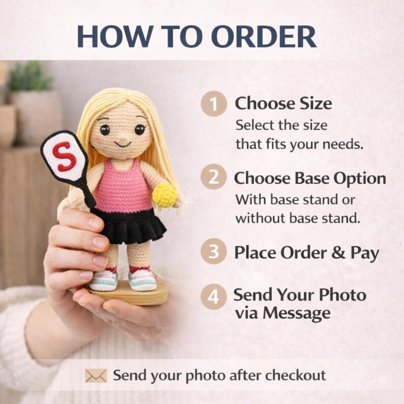 Gift for Pickleball Lover, Custom Pickleball Doll From Photo, Personalized Crochet Look Alike Doll, Handmade Amigurumi Sports Gift
