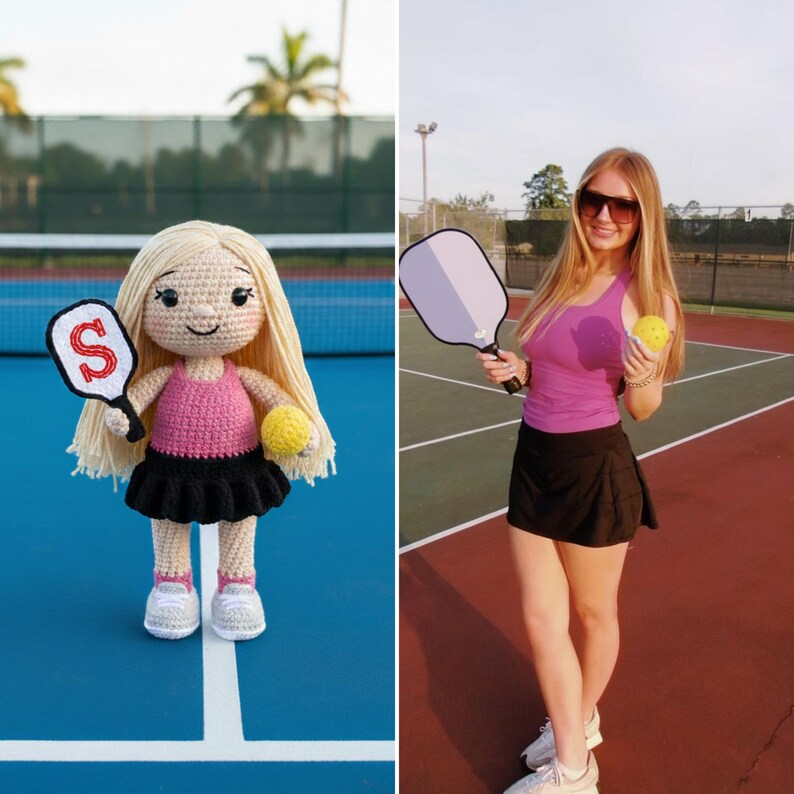 Gift for Pickleball Lover, Custom Pickleball Doll From Photo, Personalized Crochet Look Alike Doll, Handmade Amigurumi Sports Gift