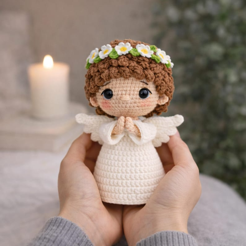 Crochet Angel Doll, Handmade Amigurumi Guardian Angel, Prayer Angel Plush, Baptism Gift, First Communion Gift, Memorial Keepsake
