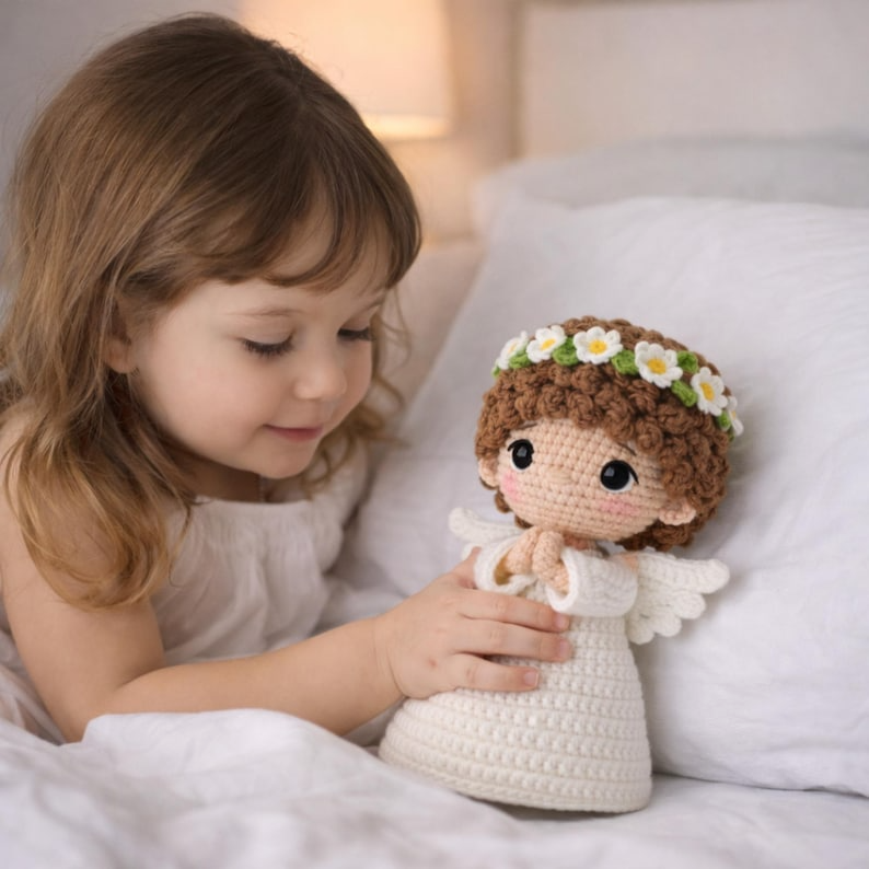 Crochet Angel Doll, Handmade Amigurumi Guardian Angel, Prayer Angel Plush, Baptism Gift, First Communion Gift, Memorial Keepsake
