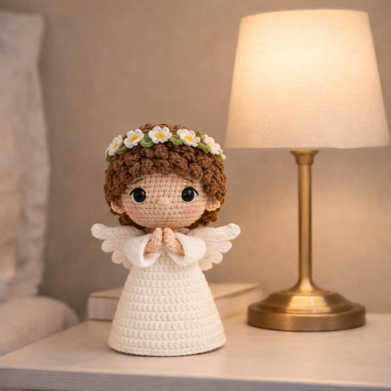 Crochet Angel Doll, Handmade Amigurumi Guardian Angel, Prayer Angel Plush, Baptism Gift, First Communion Gift, Memorial Keepsake