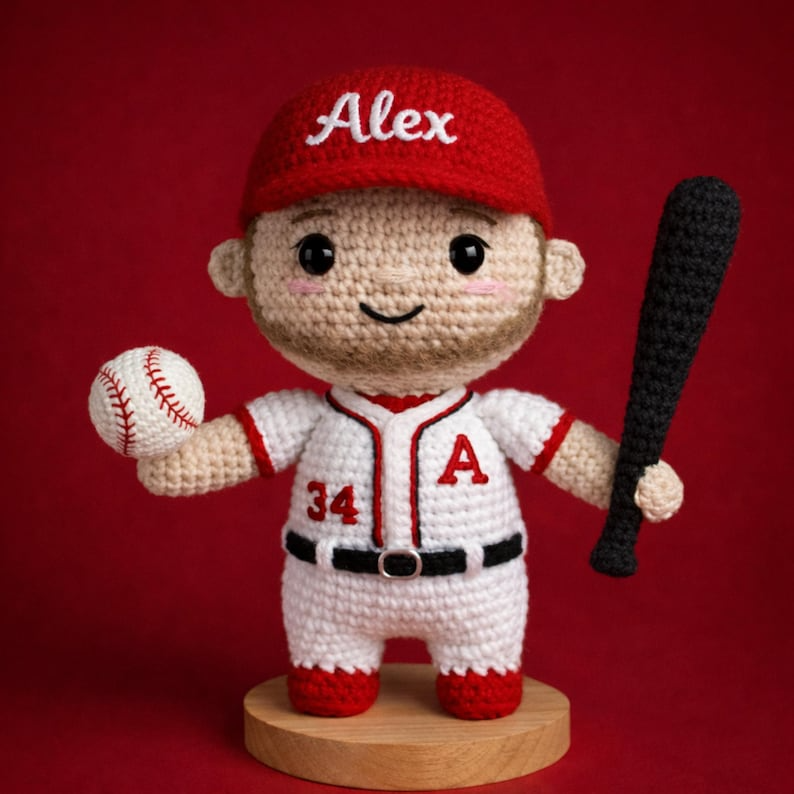 Personalized Baseball Doll, Custom Crochet Sports Doll, Look Alike Boy Doll, Handmade Baseball Player Gift, Birthday Gift