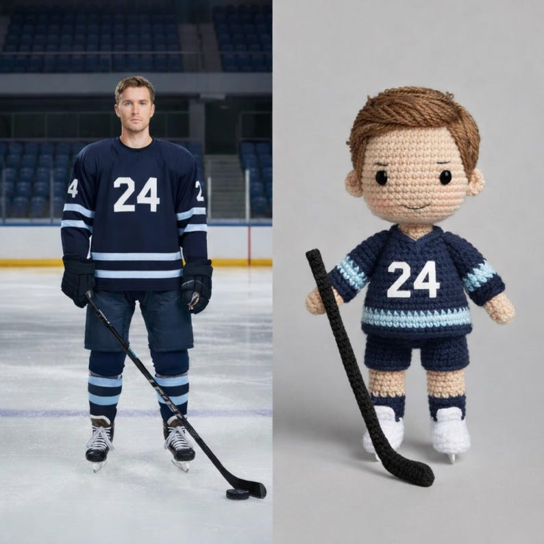 Personalized Hockey Doll, Custom Crochet Sports Doll, Look Alike Hockey Player, Handmade Ice Hockey Gift, Birthday Gift