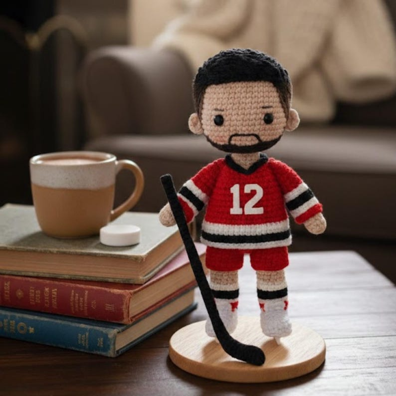 Personalized Hockey Doll, Custom Crochet Sports Doll, Look Alike Hockey Player, Handmade Ice Hockey Gift, Birthday Gift