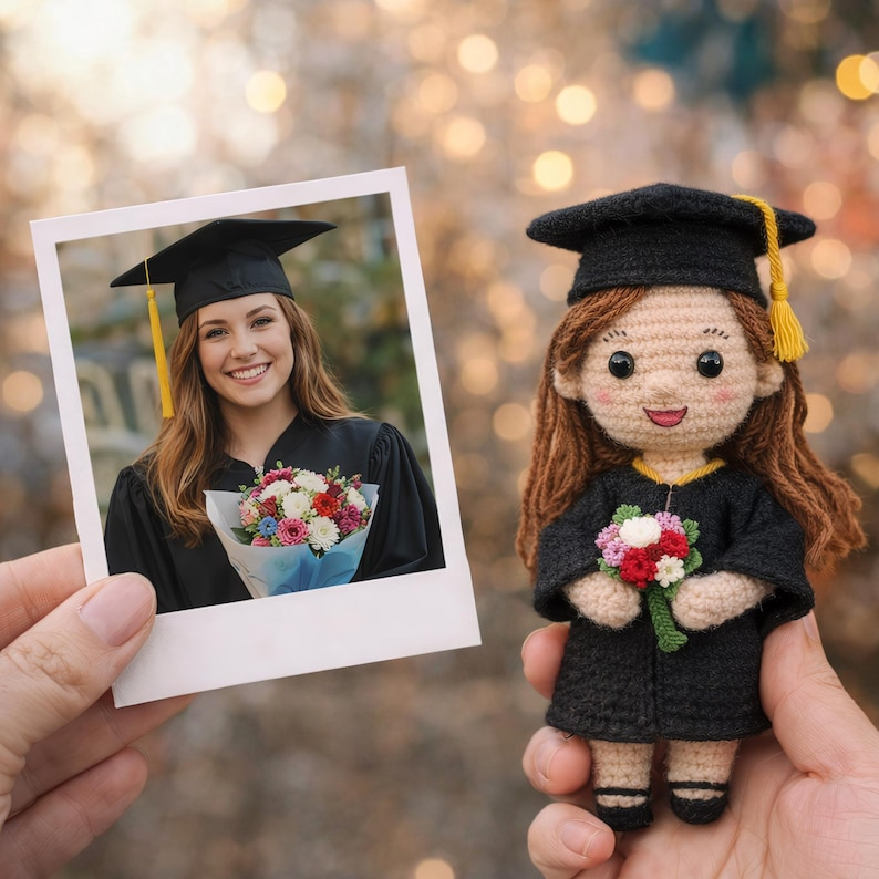 Black Girl Graduation Crochet Doll, Amigurumi Graduate Doll, Handmade African American Doll, College Graduation Gift, Custom Crochet Doll