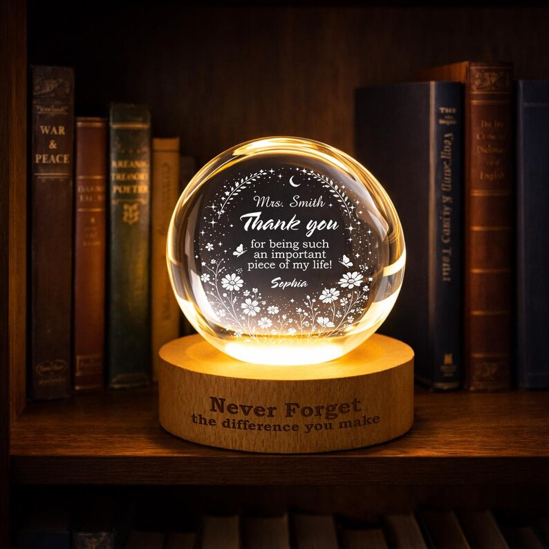 Personalized Teacher Crystal Night Light, Custom Name Lamp, Thank You Teacher Gift, Teacher Appreciation Gift From Student, Classroom Decor