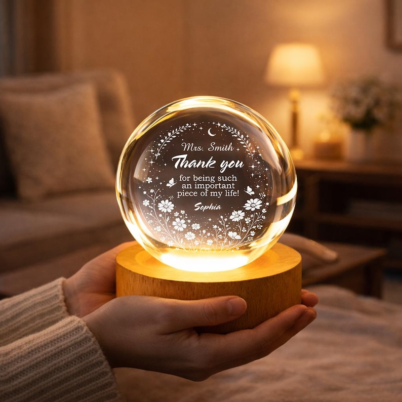 Personalized Teacher Crystal Night Light, Custom Name Lamp, Thank You Teacher Gift, Teacher Appreciation Gift From Student, Classroom Decor