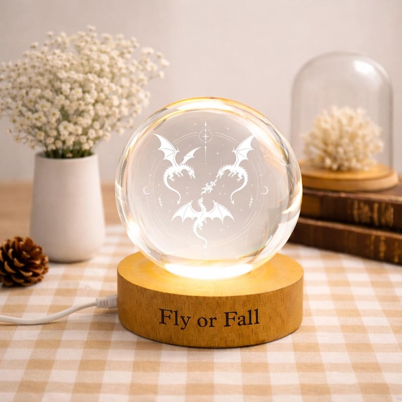 Fantasy Dragon Crystal Ball Night Light, Gothic Dragon Room Decor For Bookworms, Mystical LED Crystal Lamp for Dragon Lovers, Reading Lovers