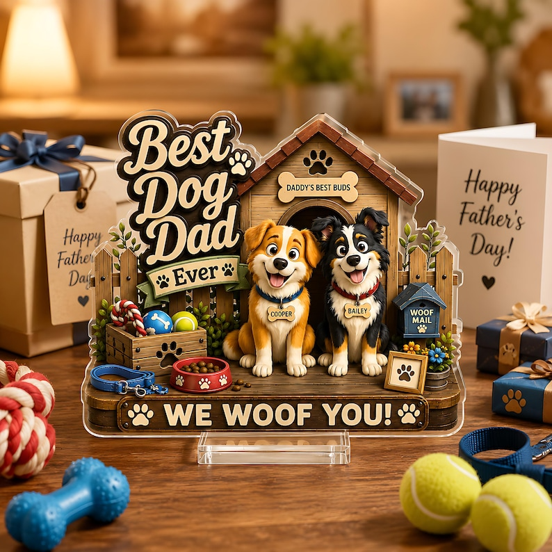 Personalized Dog Dad Gift, Custom Dog Dad Acrylic Plaque from Dogs, Father's Day Gift for Pet Dad, Best Dog Dad Ever Keepsake Decor for Desk