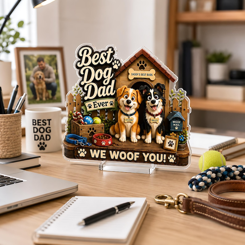 Personalized Dog Dad Gift, Custom Dog Dad Acrylic Plaque from Dogs, Father's Day Gift for Pet Dad, Best Dog Dad Ever Keepsake Decor for Desk
