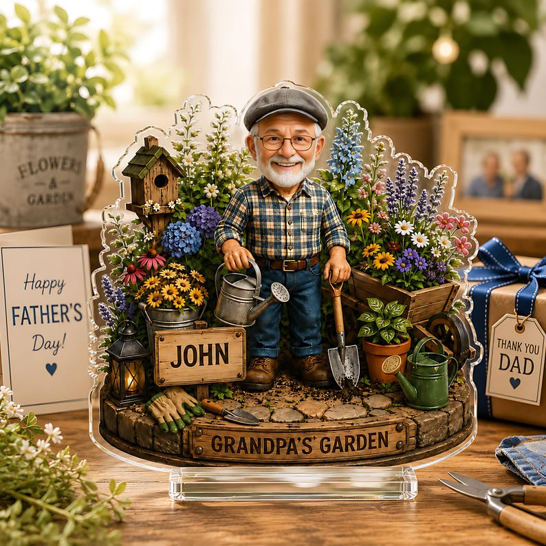 Custom Garden Gift for Grandpa, Personalized Acrylic Plaque from Grandkids, Father's Day Gardening Keepsake Decor, Grandpa Garden Sign Decor
