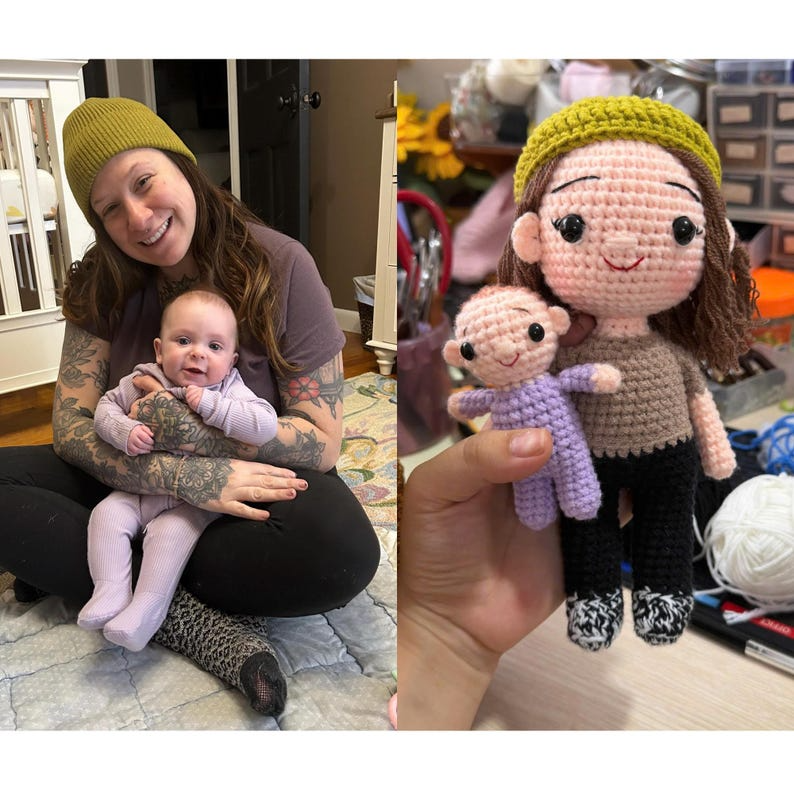 First Mother’s Day Gift for New Mom, Custom Mom and Baby Crochet Doll From Photo, Personalized Amigurumi Look Alike Doll, New Mom Gift