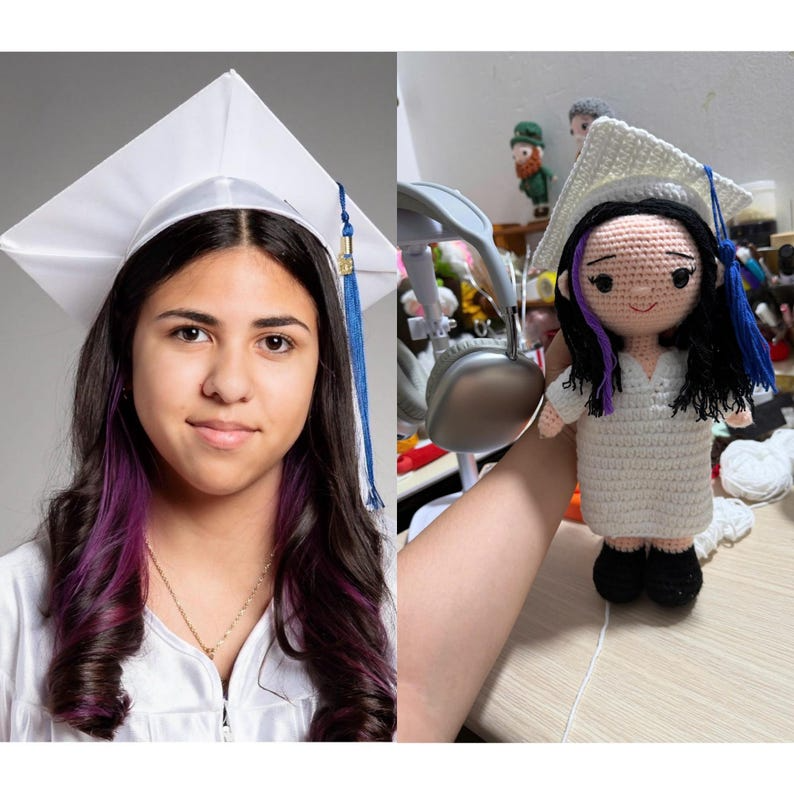 Custom Crochet Portrait Doll from Photo, Personalized Mother Gift, Handmade Crochet Doll, Unique Gift for Her