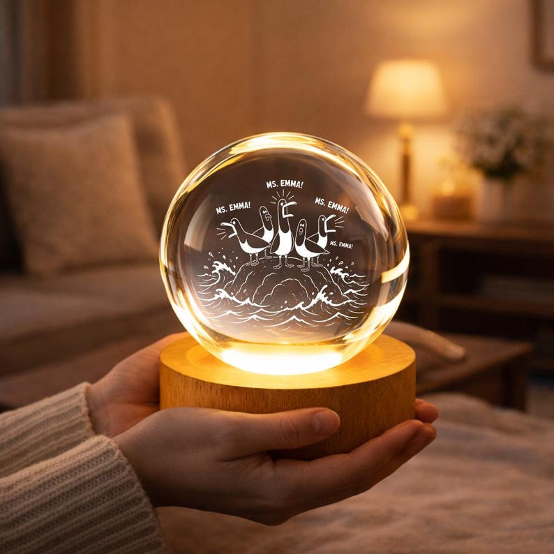 Personalized Funny Teacher Crystal Ball Night Light, Custom Teacher Appreciation Gift, Cute Classroom Decor Lamp for Teachers