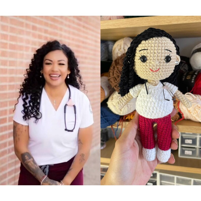Personalized Nurse Gift, Custom Crochet Nurse Doll from Photo, Doctor Doll Amigurumi, Healthcare Worker Gift, Birthday Gift