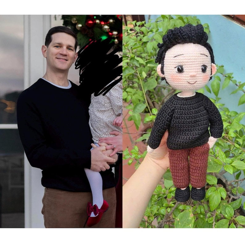 Custom Crochet Dad Doll with Baby – Personalized Father’s Day Gift for New Dad, Amigurumi Family Portrait Keepsake