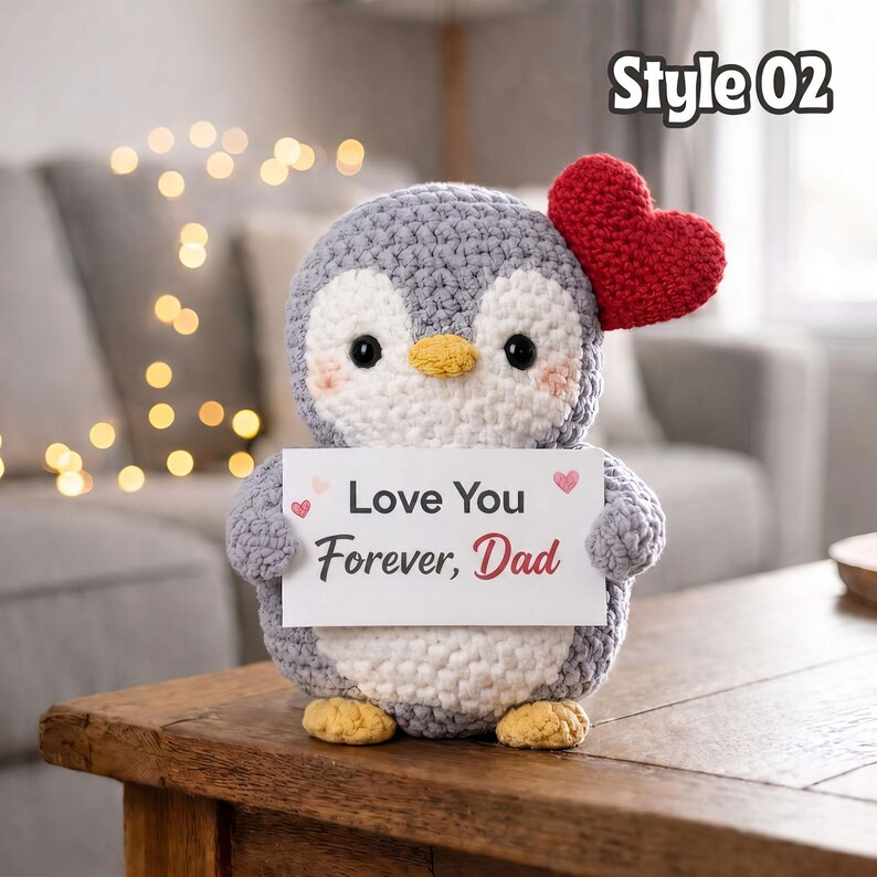 Cute Penguin Crochet Plush with Heart, Gift for Dad from Daughter Son, Best Dad Gift Crochet Penguin, Cute Crochet Dad Gift