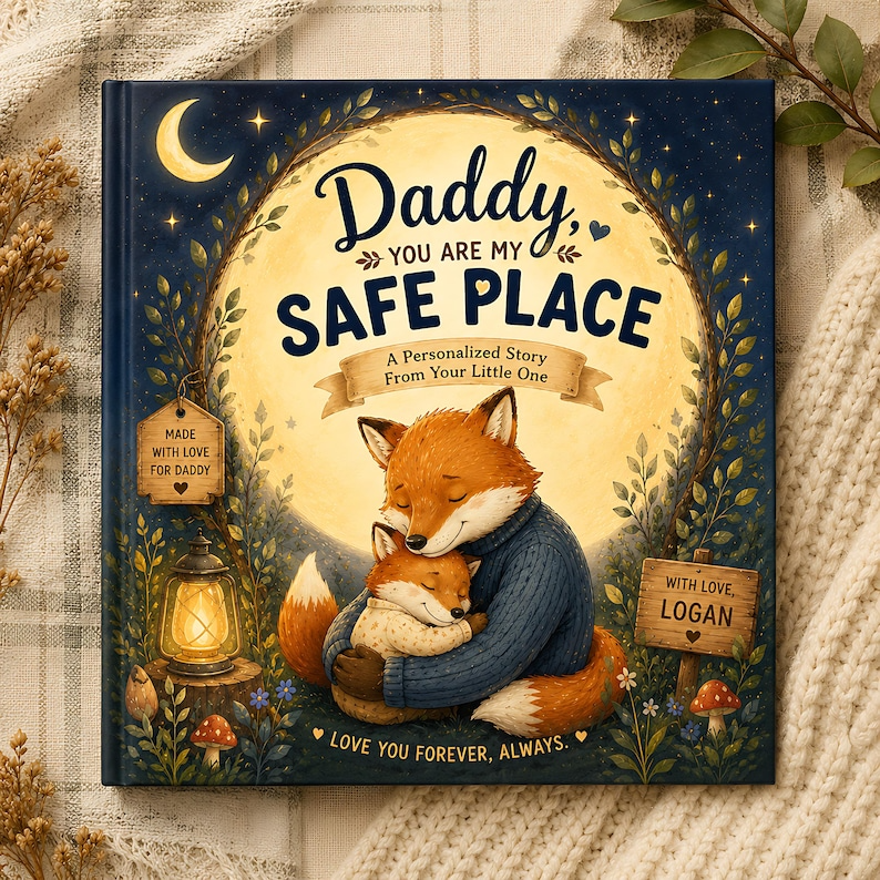 Personalized Daddy & Baby Dream Book, Father's Day Gift for Dad from Baby, Daddy You Are My Safe Place, Custom Story Book, Fox Keepsake Book