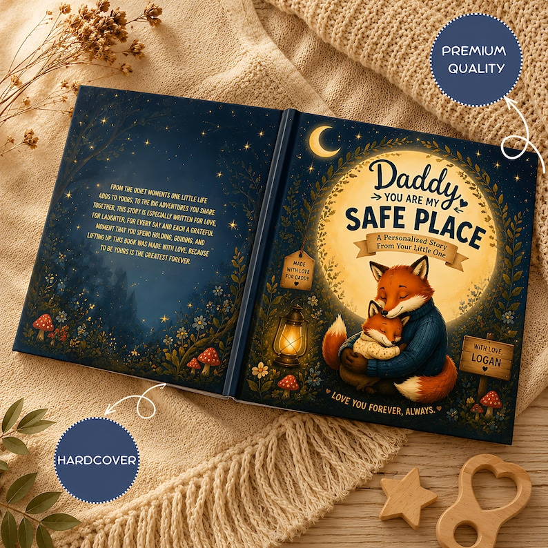 Personalized Daddy &amp; Baby Dream Book, Father's Day Gift for Dad from Baby, Daddy You Are My Safe Place, Custom Story Book, Fox Keepsake Book