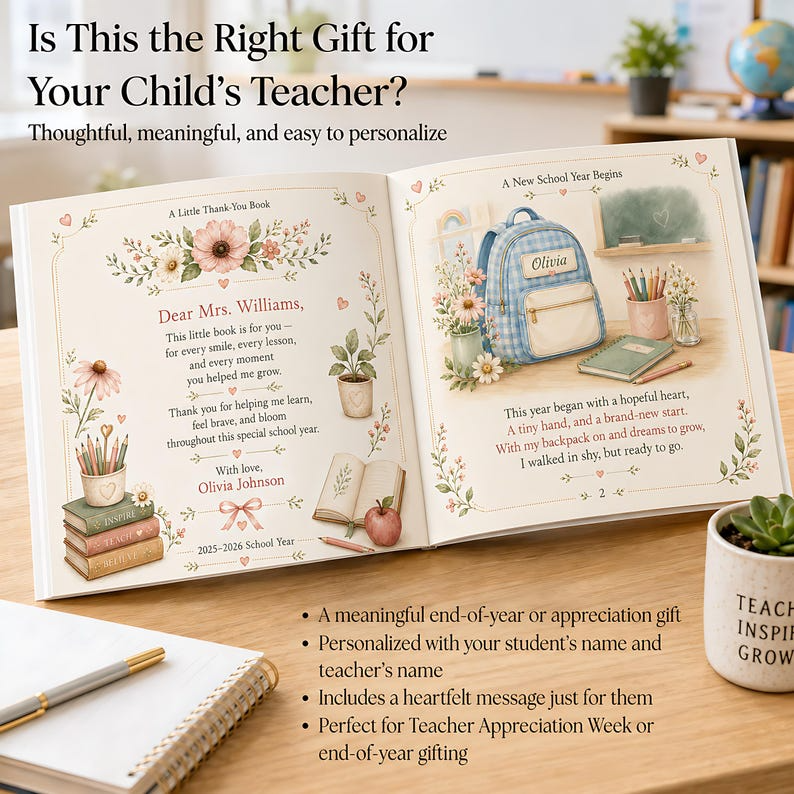 Personalized Thank You Book, Custom Teacher Appreciation Gift from Students, The Garden You Helped Me Grow Keepsake for School Years