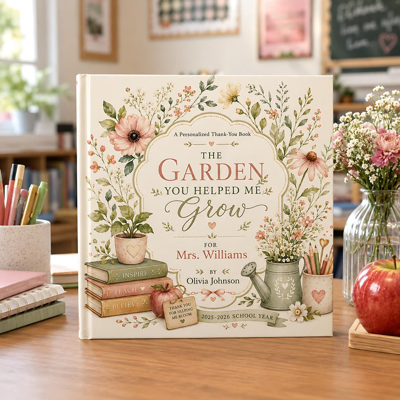 Personalized Thank You Book, Custom Teacher Appreciation Gift from Students, The Garden You Helped Me Grow Keepsake for School Years