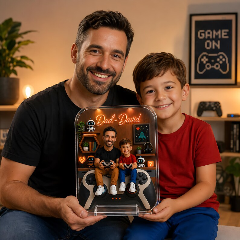 Personalized Dad And Son Gaming Acrylic Block, Custom Dad Acrylic Plaque from Kids, Father's Day Gaming Decor, Keepsake for Dad from Kid
