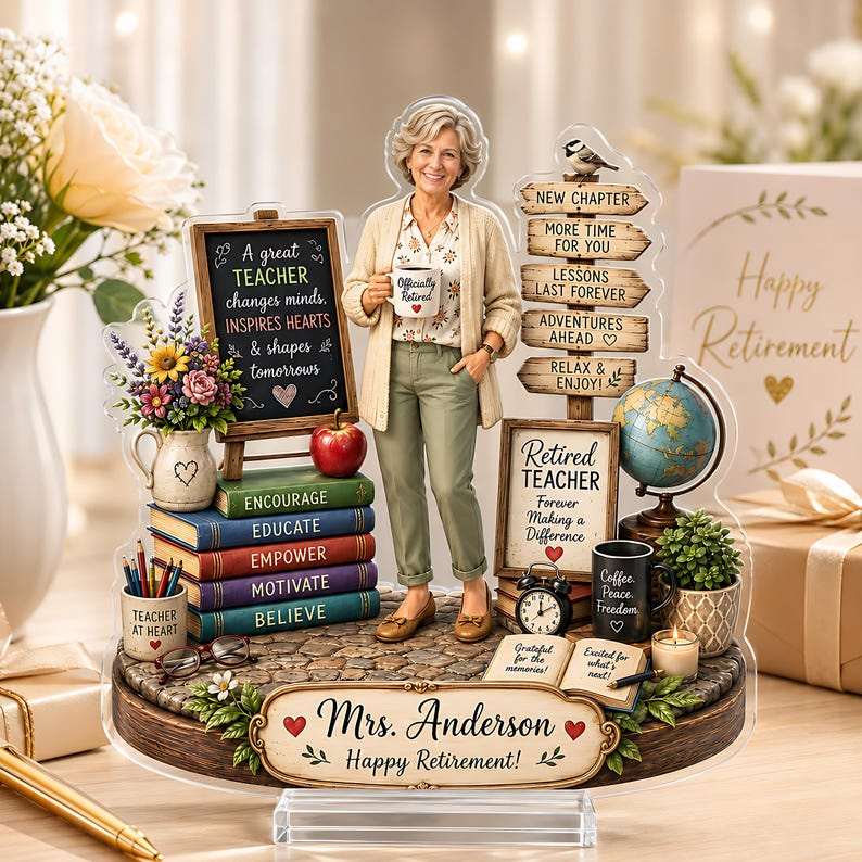 Personalized Teacher Retirement Gift, Custom Retired Teacher Acrylic Block, Happy Retirement Keepsake Decor, Thank You Teacher Gift for Her