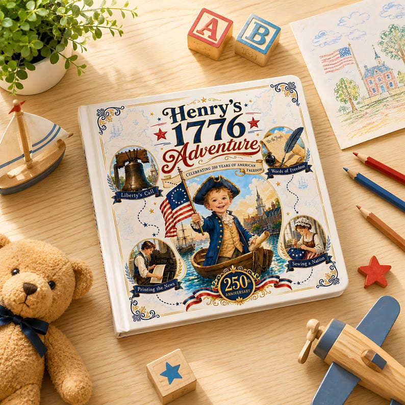 Personalized 1776 Adventure Book, Custom Child Face and Name, America 250th Anniversary, 4th of July Patriotic Kids Hardcover Gift 2026