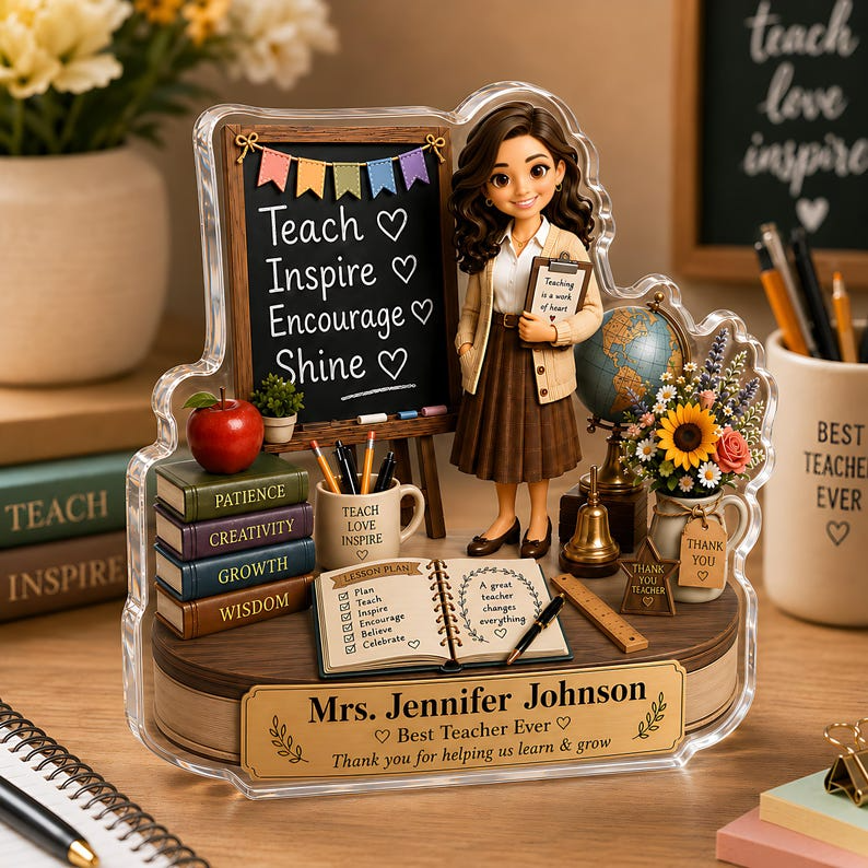Personalized Teacher Appreciation Acrylic Block, Custom Name Best Teacher Sign, Classroom Chalkboard Gift, End of Year Teacher Gift