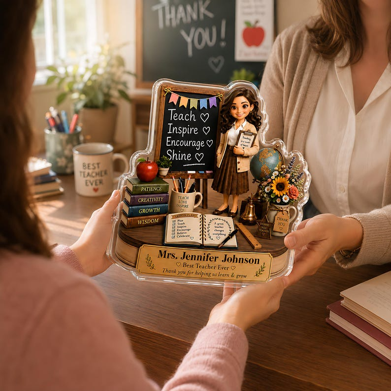 Personalized Teacher Appreciation Acrylic Block, Custom Name Best Teacher Sign, Classroom Chalkboard Gift, End of Year Teacher Gift