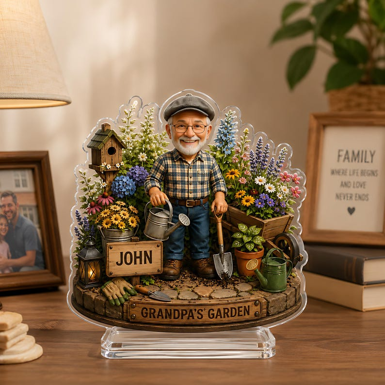 Custom Garden Gift for Grandpa, Personalized Acrylic Plaque from Grandkids, Father's Day Gardening Keepsake Decor, Grandpa Garden Sign Decor