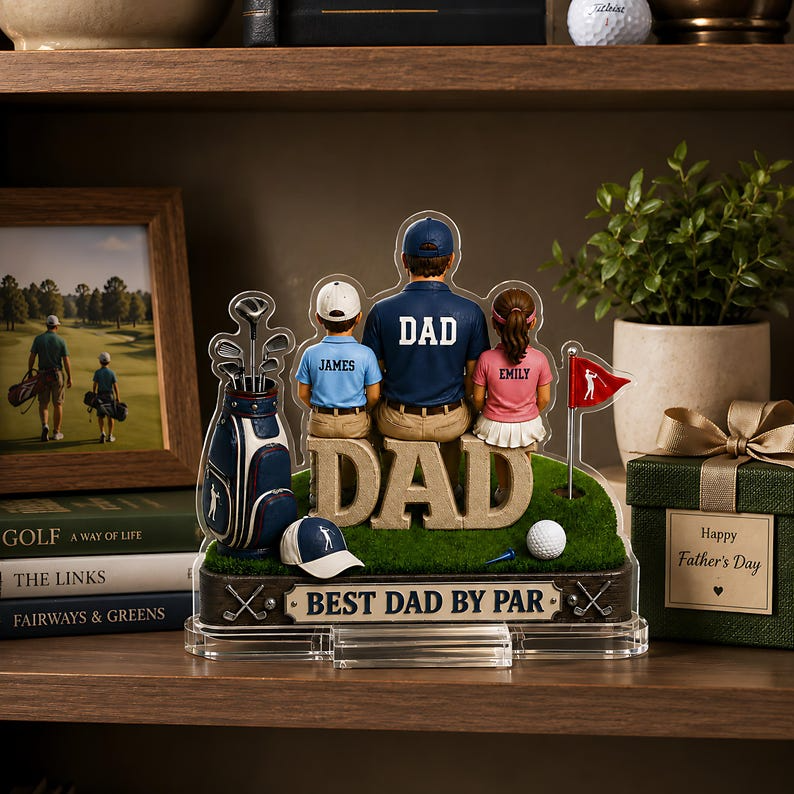 Personalized Golf Dad Gift, Custom Dad Acrylic Plaque with Kids Names, Father's Day Gift for Dad, Best Dad By Par Golf Decor for Home Office
