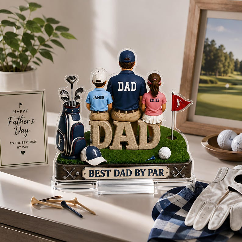 Personalized Golf Dad Gift, Custom Dad Acrylic Plaque with Kids Names, Father's Day Gift for Dad, Best Dad By Par Golf Decor for Home Office