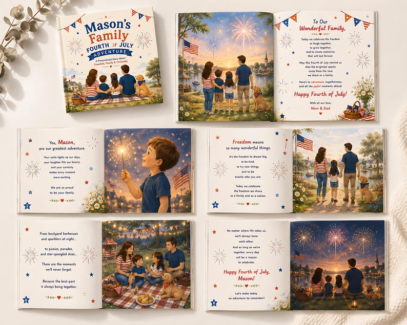 Personalized 250 Years Anniversary Book, Custom Family Story Book, Independence Day Adventure, Patriotic Kids Keepsake Gift for Baby