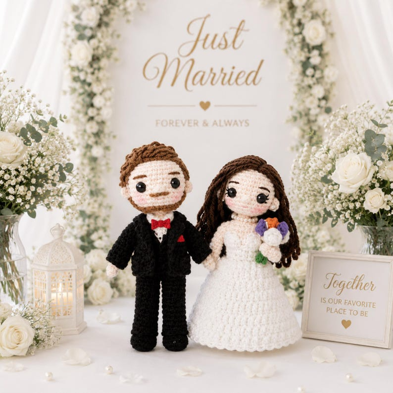 Custom Wedding Couple Doll, Personalized Bride and Groom Doll, Crochet Wedding Gift, Anniversary Gift for Couple, Look Alike Doll