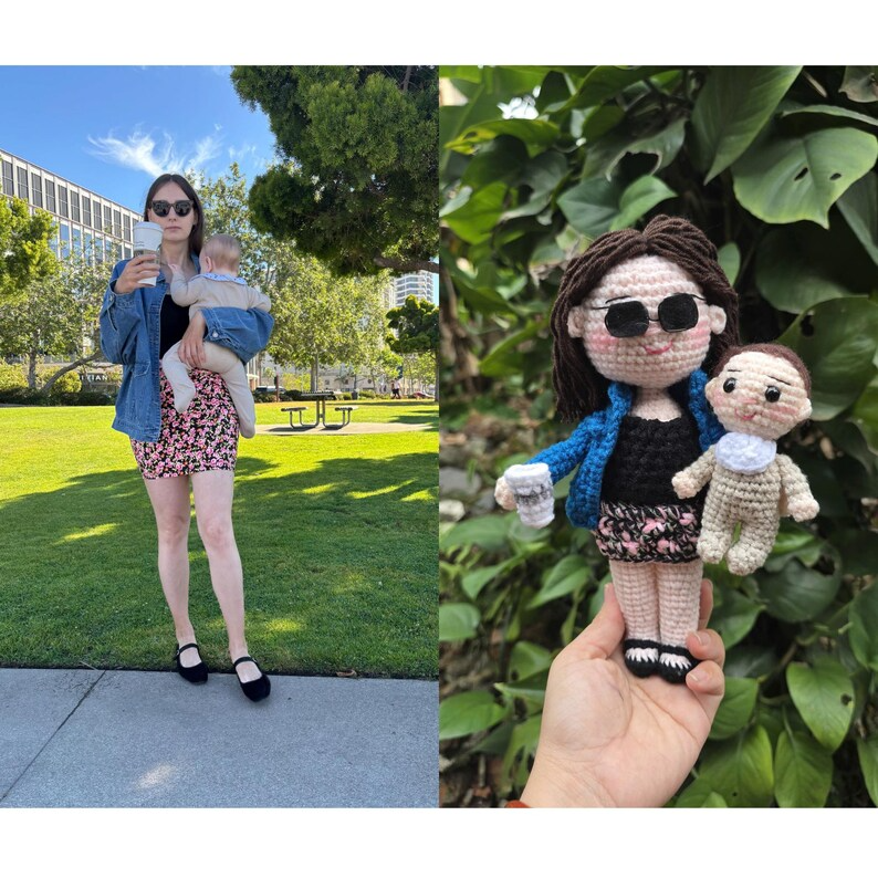 Custom Crochet Mom and Baby Doll from Photo, Personalized First Birthday Gift, Handmade Family Keepsake, Look Alike Doll, Gift for New Mom