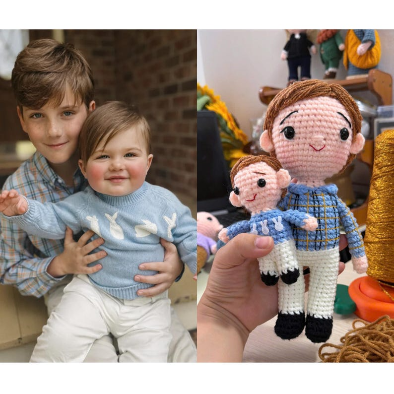 Custom Crochet Mom and Baby Doll from Photo, Personalized New Mom Gift, Handmade Amigurumi Family Portrait, First Birthday Keepsake Gift