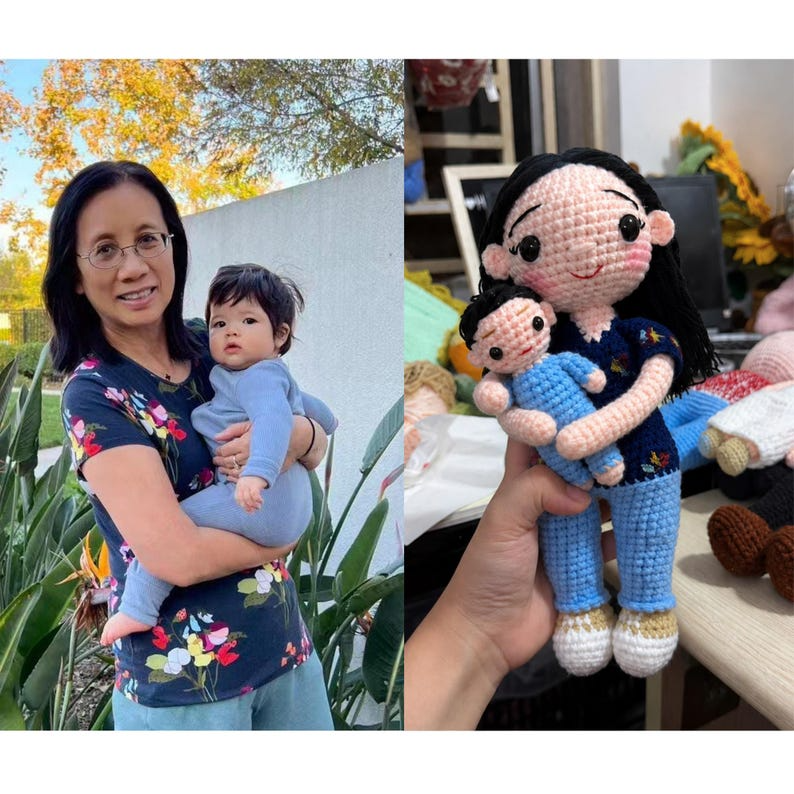 First Mother’s Day Gift for New Mom, Custom Mom and Baby Crochet Doll From Photo, Personalized Amigurumi Look Alike Doll, New Mom Gift