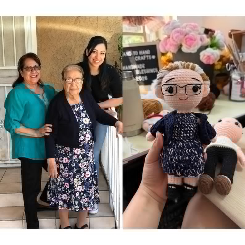 Custom Crochet Grandma Doll from Photo, Personalized Grandma Gift, Handmade Amigurumi Doll, Gift for Nana, Memorial Keepsake