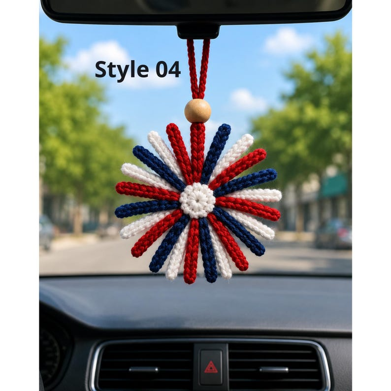 USA Map Crochet Car Hanging, America 250 Ornament, Patriotic Rear View Mirror Charm, Fourth of July Decor, American Flag Car Accessory