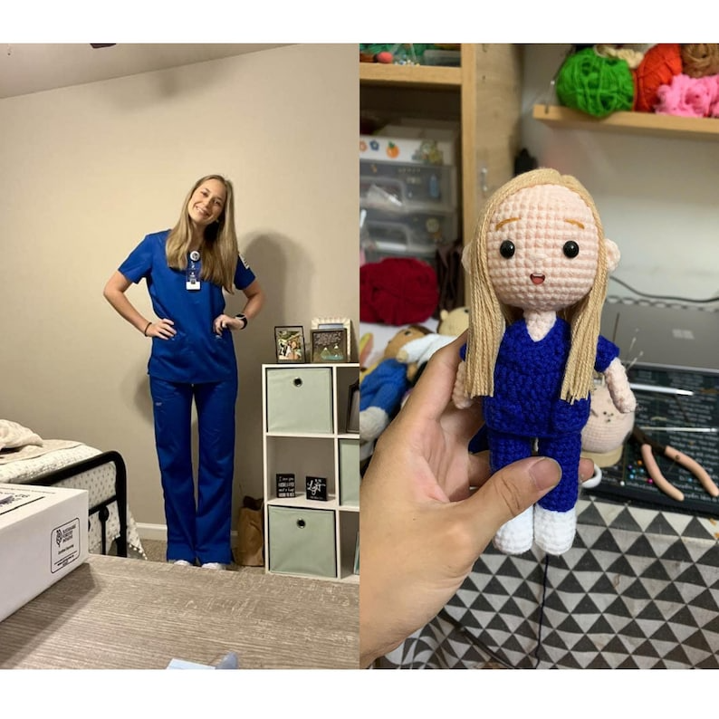 Custom Nurse Crochet Doll from Photo, Personalized RN Gift, Handmade Amigurumi Nurse Plush, Nurse Appreciation Gift